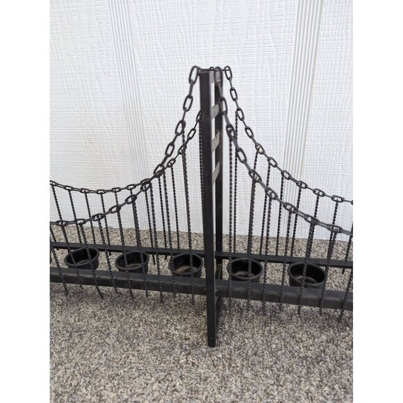 Suspension Bridge 10 Tealight Holder Table Decor Metal Black 32" 3 Towers - Picture 3 of 11